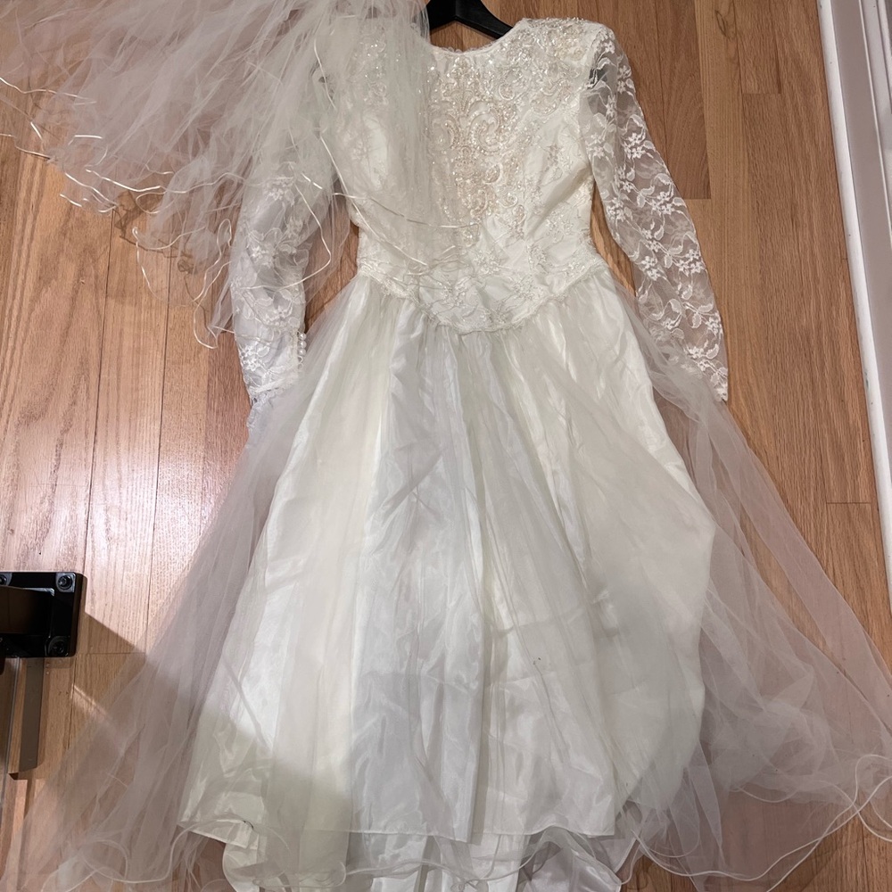 Lace Wedding Dress with Pearl Details and Veil